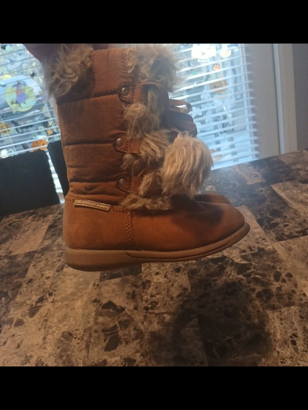 U.S. Polo Assn. Girls Brown Faux Fur Lace-Up Winter Boots